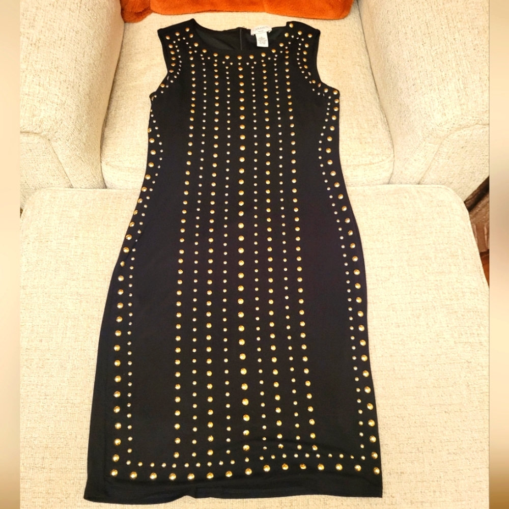 Carmen Marc Valvo Black and Gold Embellished Dress